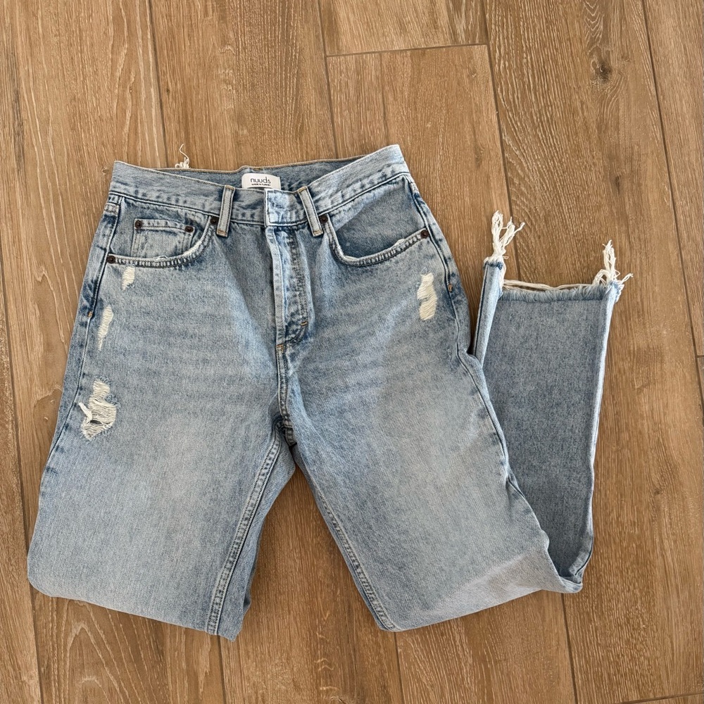 nuuds Light Wash Distressed Straight Leg Jeans